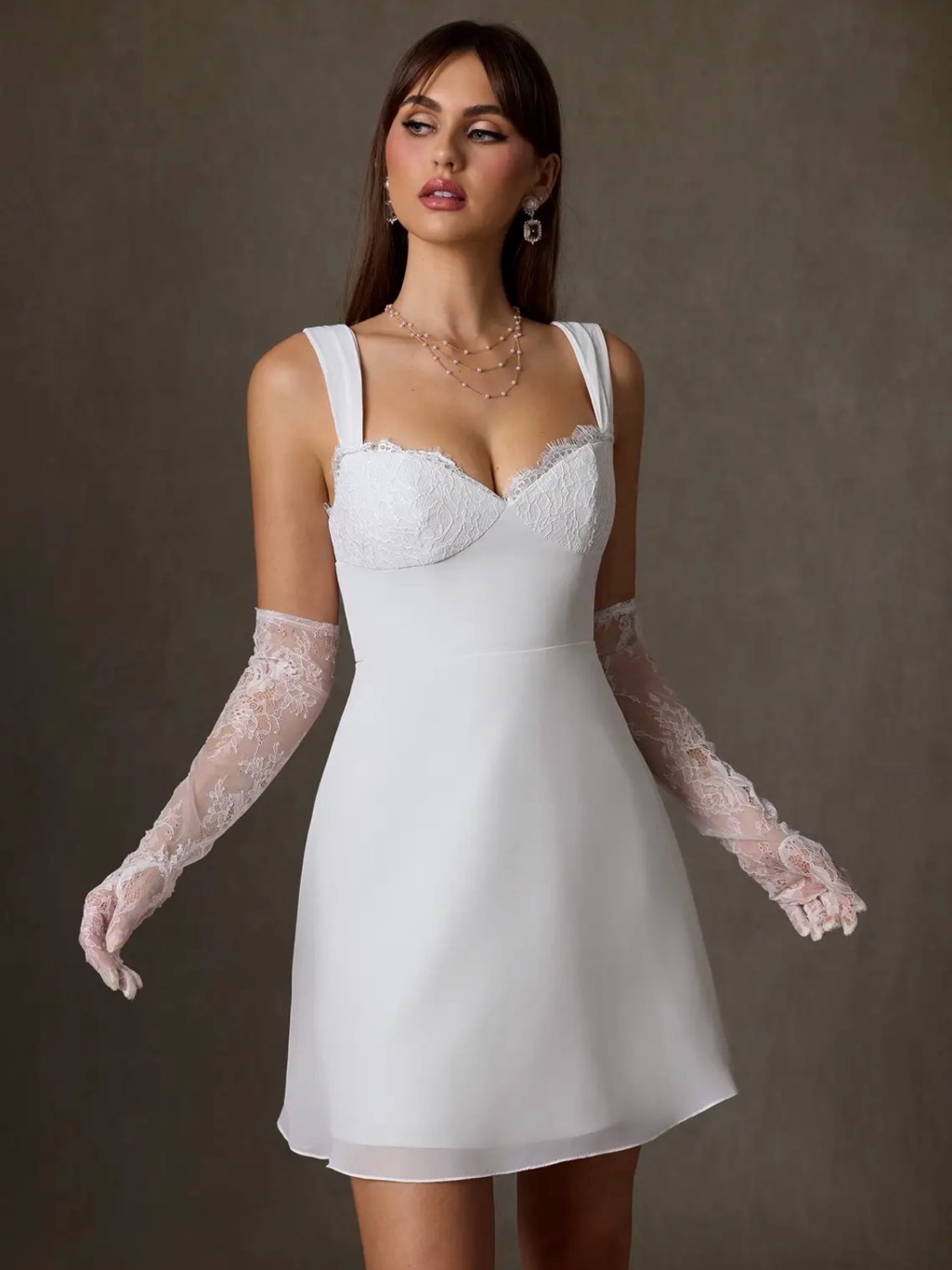 White Lace Bust Mini Dress